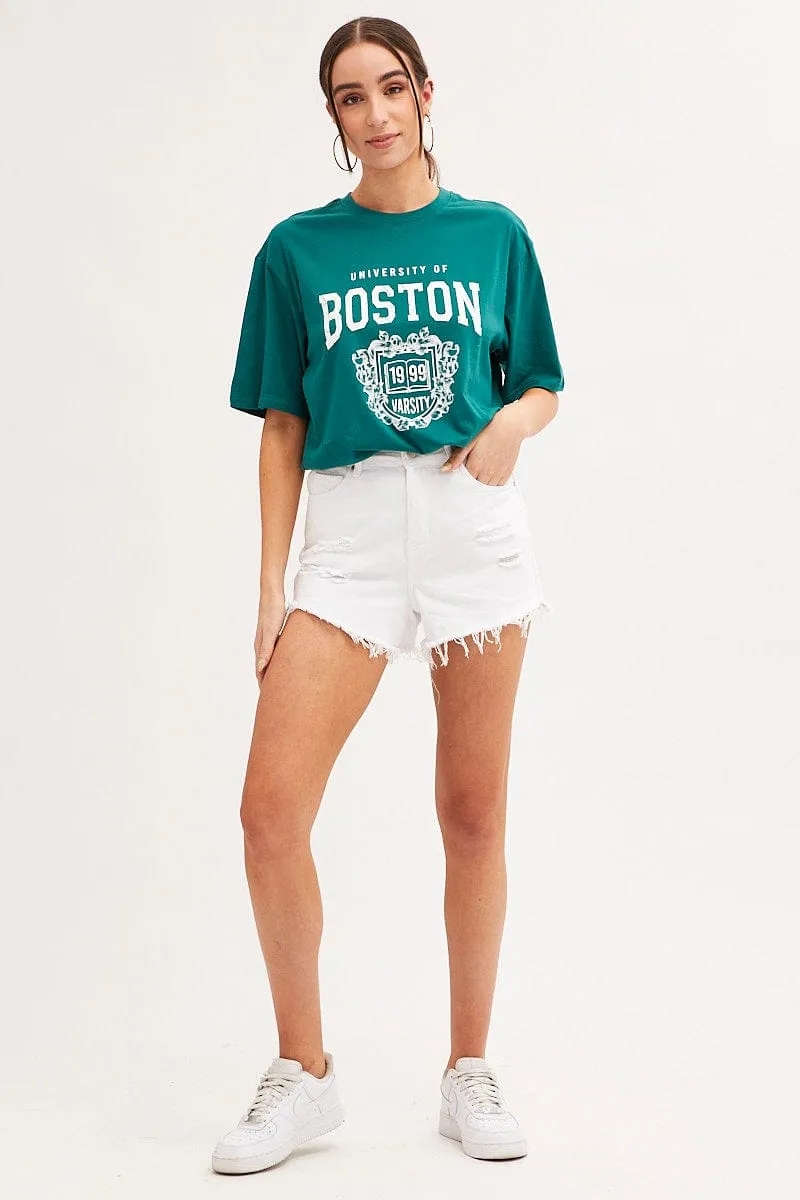 Green T Shirt Short Sleeve Crew Neck Boston Cotton Ultra Soft Blend Durable Ribbed Hem