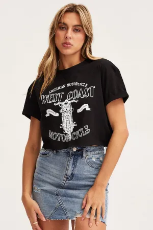 Black Graphic T Shirt Short Sleeve EthicalProduction Ribbed Collar Design