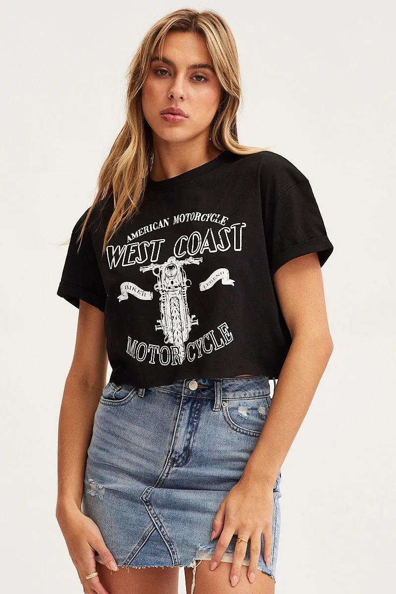 Black Graphic T Shirt Short Sleeve EthicalProduction Ribbed Collar Design