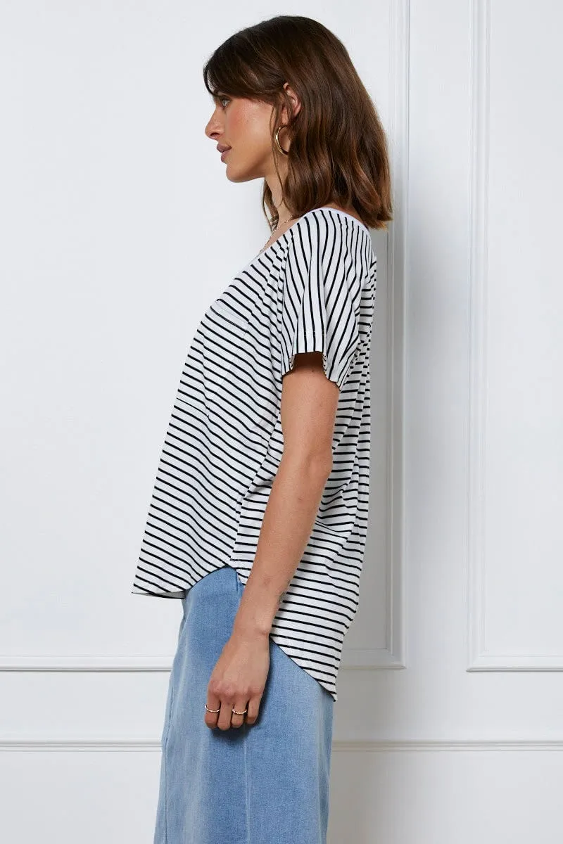 Stripe T-Shirt Short Sleeve Trendy Hat BreathableLining