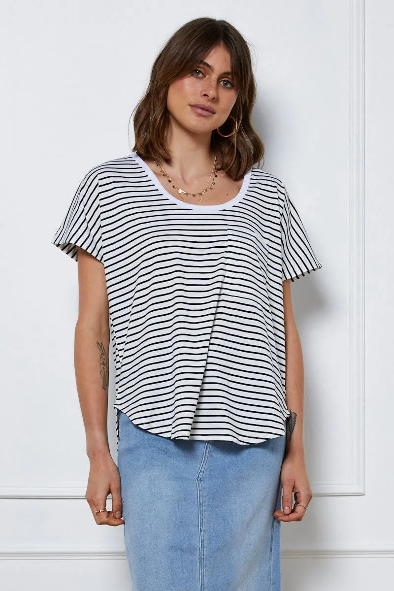 Stripe T-Shirt Short Sleeve SweatWickingLining
