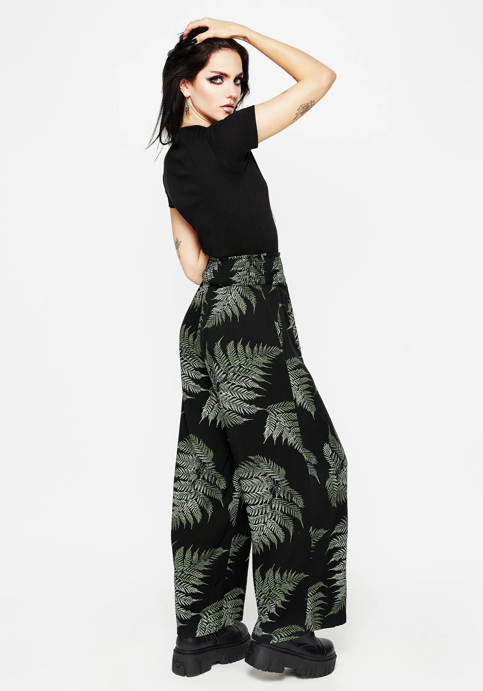 Fern Flowy Trousers Sleek Design OrganicCottonBlend