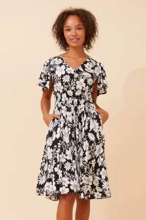 SANDY FLORAL DRESS Suburb Ease elastic waistband