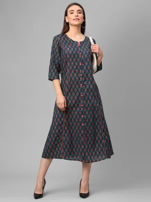 Blue Floral Printed Dress MoistureManagement Technology SoftTouch