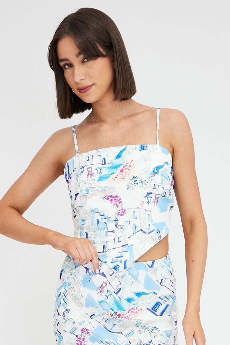 Blue Print Scarf Cami Top Singlet Royal Mode AntiSnag Threading