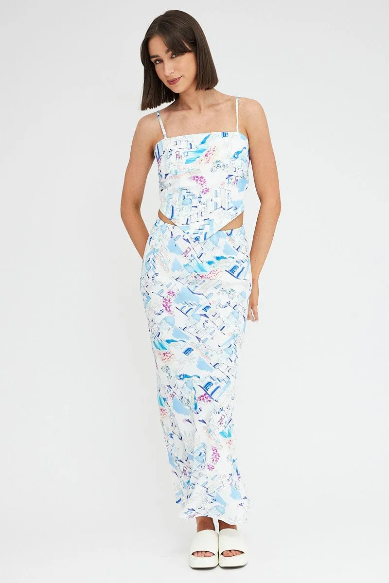 Rain Fit Ski Core Blue Print Scarf Cami Top Singlet