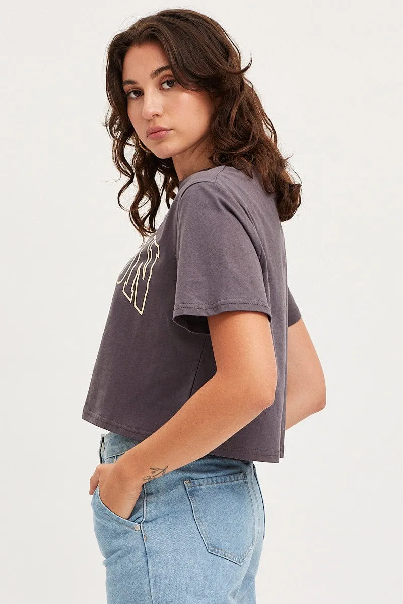 CompactPackableDesign Moon Cool Grey Graphic T Shirt Short Sleeve Crop