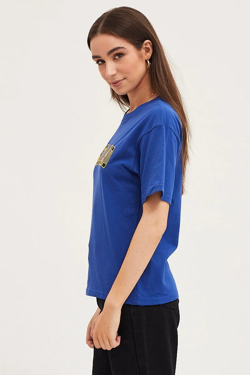 Ethically Sourced Materials Animal print wildness Blue T Shirt Short Sleeve