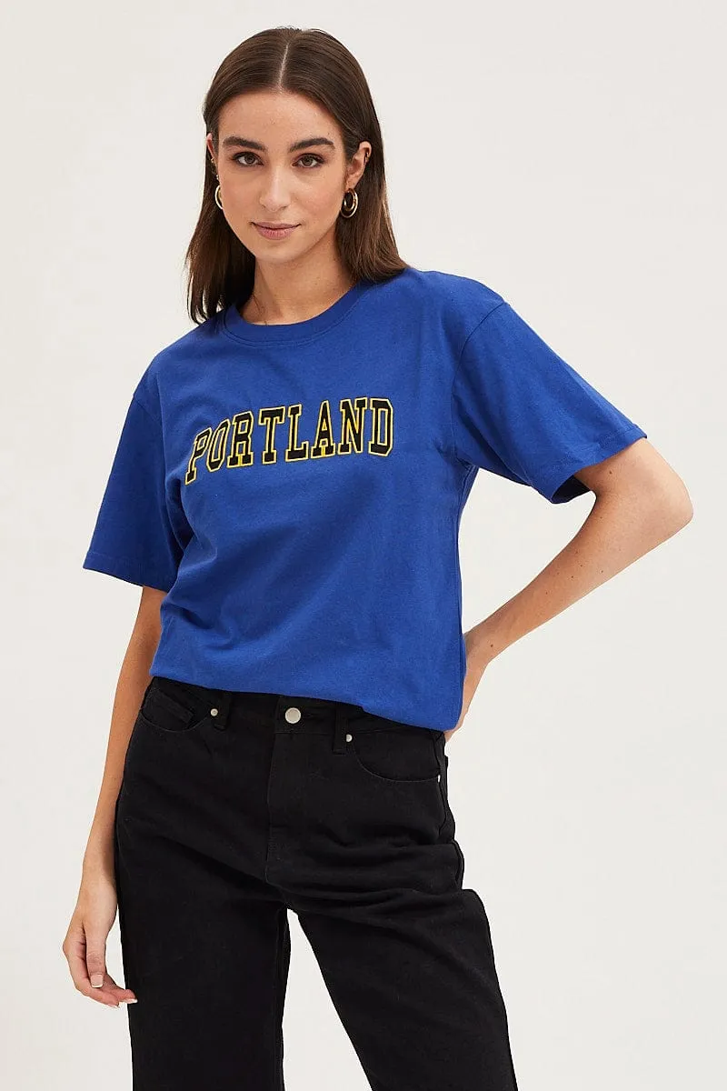 Blue T Shirt Short Sleeve Urban Casual