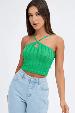 Green Singlet Top Seamless Virtual Mode CompressionKnit