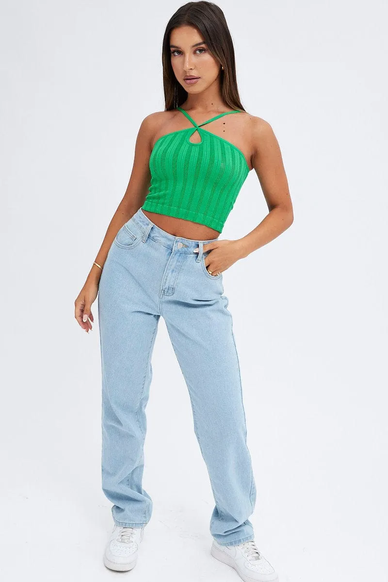 DoubleLayered Fabric SlipResistantWaistband Green Singlet Top Seamless
