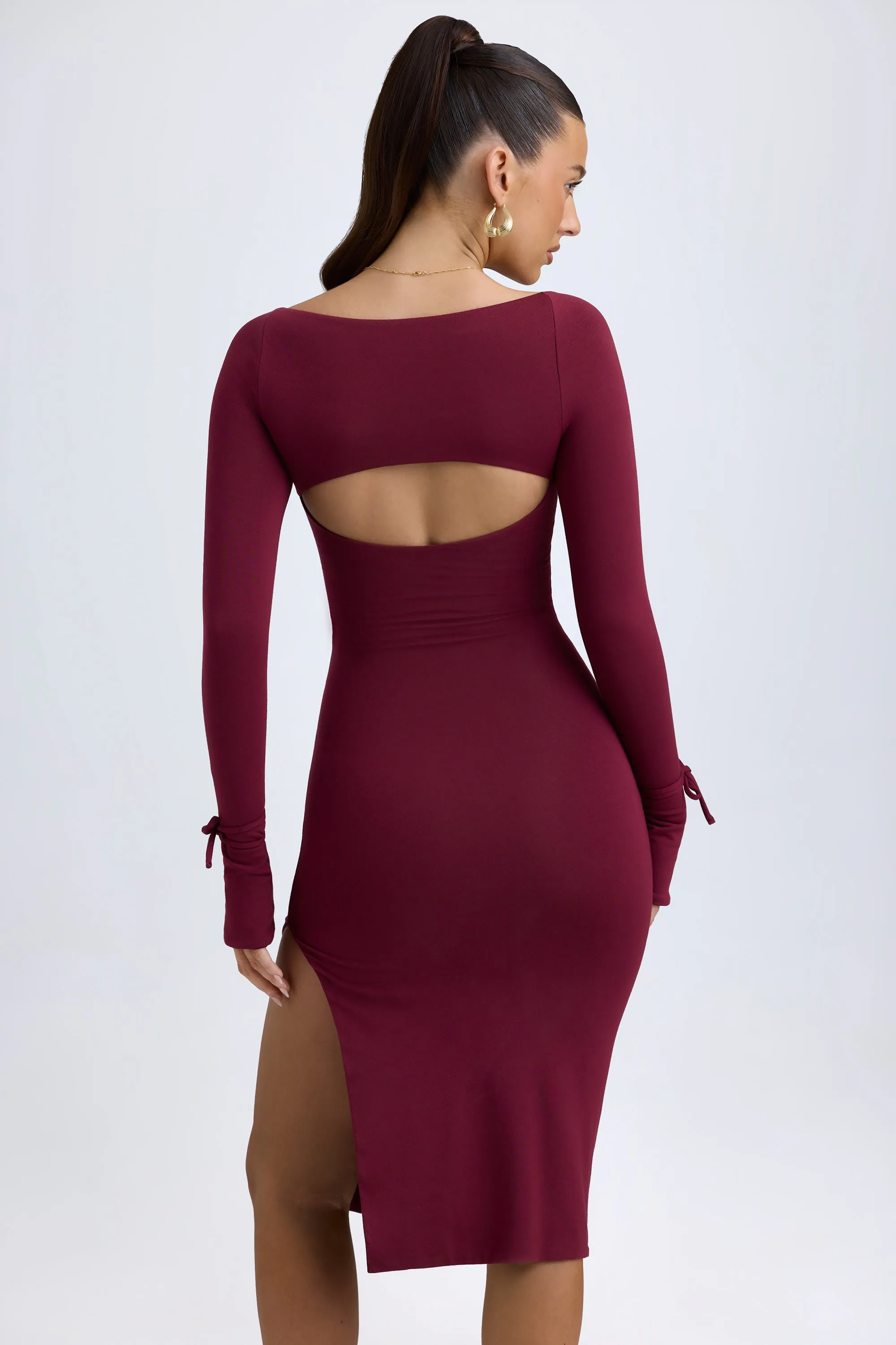 Island Mood Confident Girl Modal Square-Neck Midi Dress in Wine Red