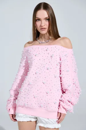 PEARL MADNESS OFF THE SHOULDER SWEATSHIRT Mesh Lining appropriate for sunny days
