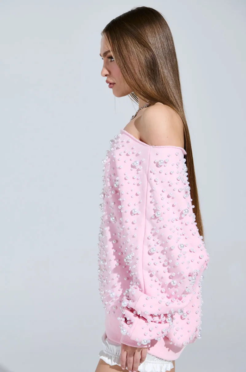 product hat style statement PEARL MADNESS OFF THE SHOULDER SWEATSHIRT