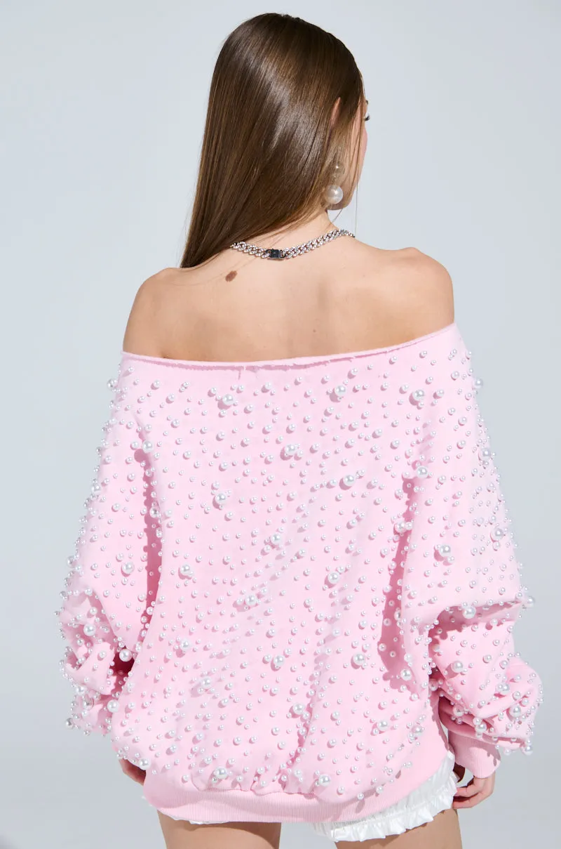 PEARL MADNESS OFF THE SHOULDER SWEATSHIRT Fashionable Layer Fall