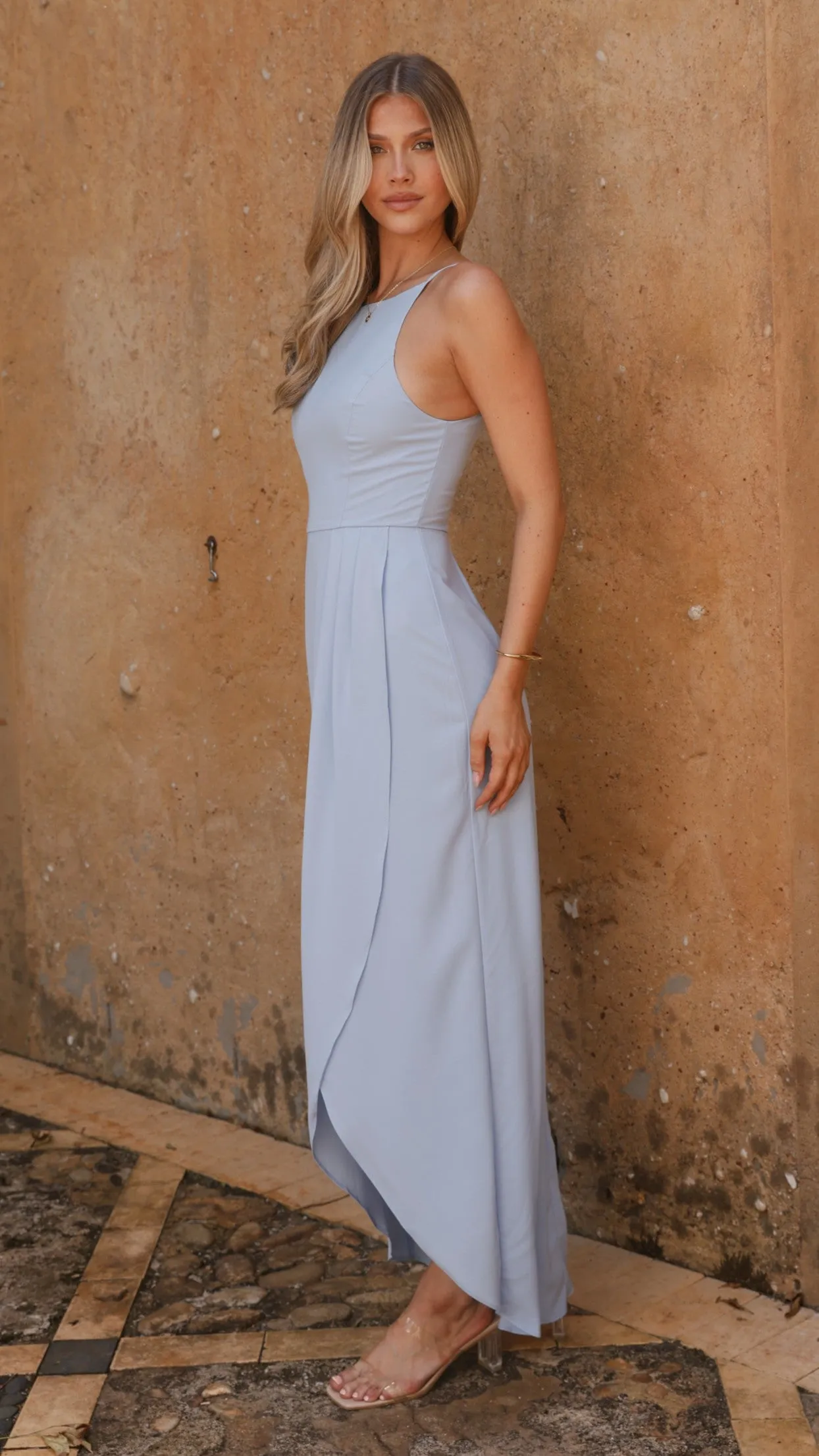 Wall Glow Coral Bay Genevieve Boat Neck Maxi Dress - Blue