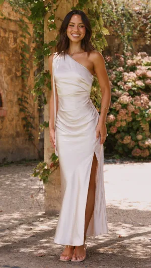 Halle One Shoulder Maxi Dress - Champagne Sequin Glow