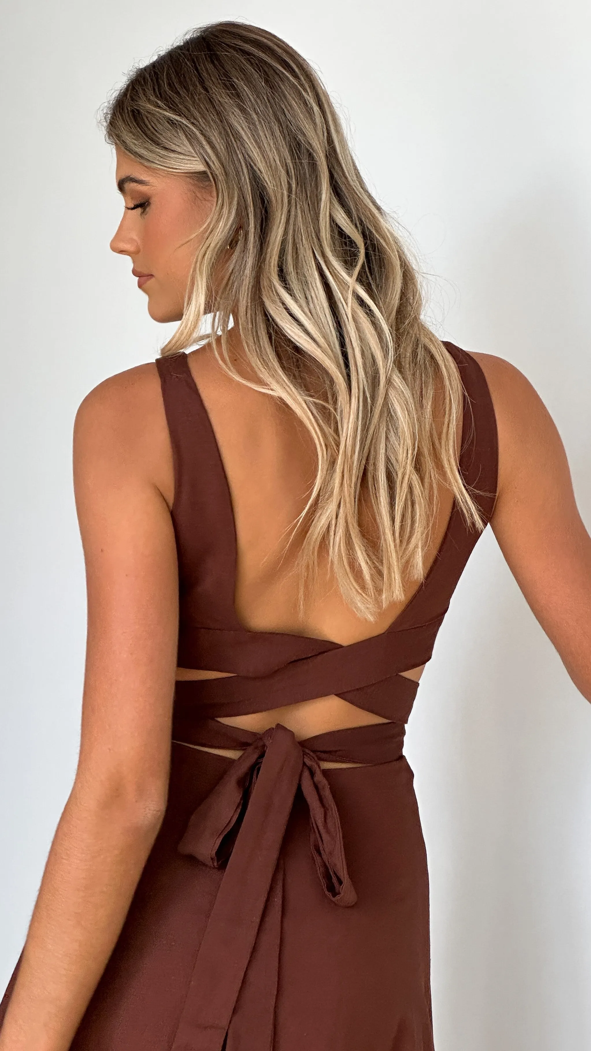 Kimberley Maxi Dress - Chocolate Ocean Air Wood Path
