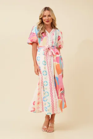 Wood Deck Comfortable fit TYNAN ABSTRACT PRINT MIDI DRESS