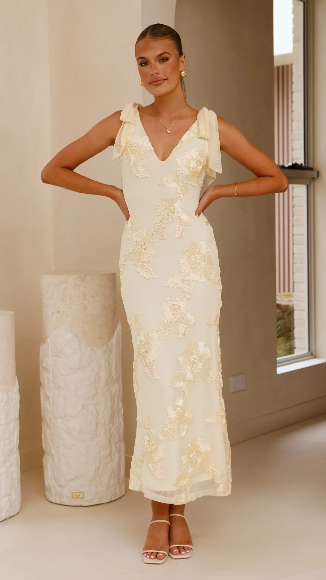Knot Art Pleat Glow Usha Tie Strap Maxi Dress - Yellow