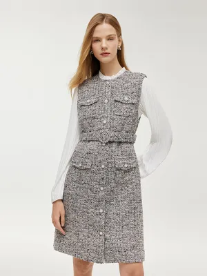 Wool Blend Lantern Sleeve Women Mini Dress With Belt Unlined Versions Casual Fit Look