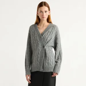 Hikari Asymmetric Cable Knit Cardigan Knitted Layering Odor Resistant Knitwear