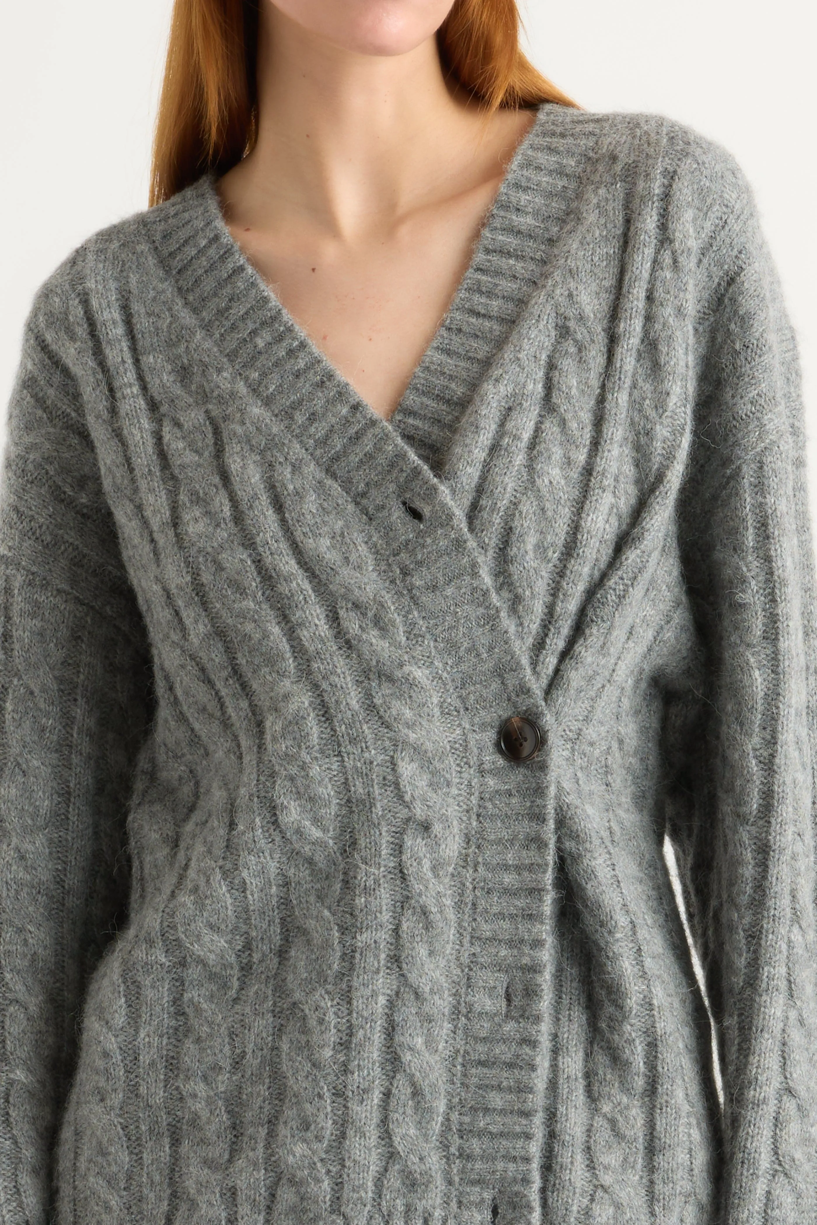 Hikari Asymmetric Cable Knit Cardigan Low Impact Production