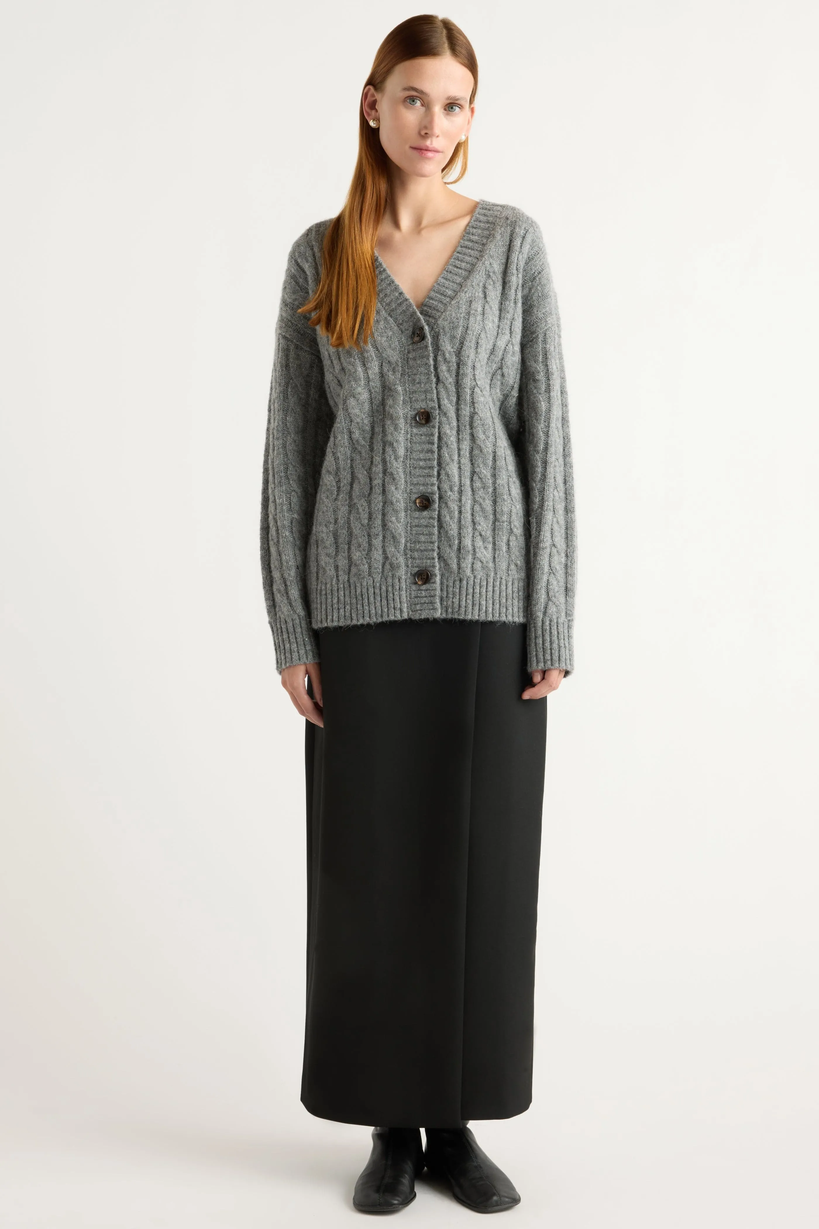 Hikari Asymmetric Cable Knit Cardigan Lightweight Knit UV Protective Coating