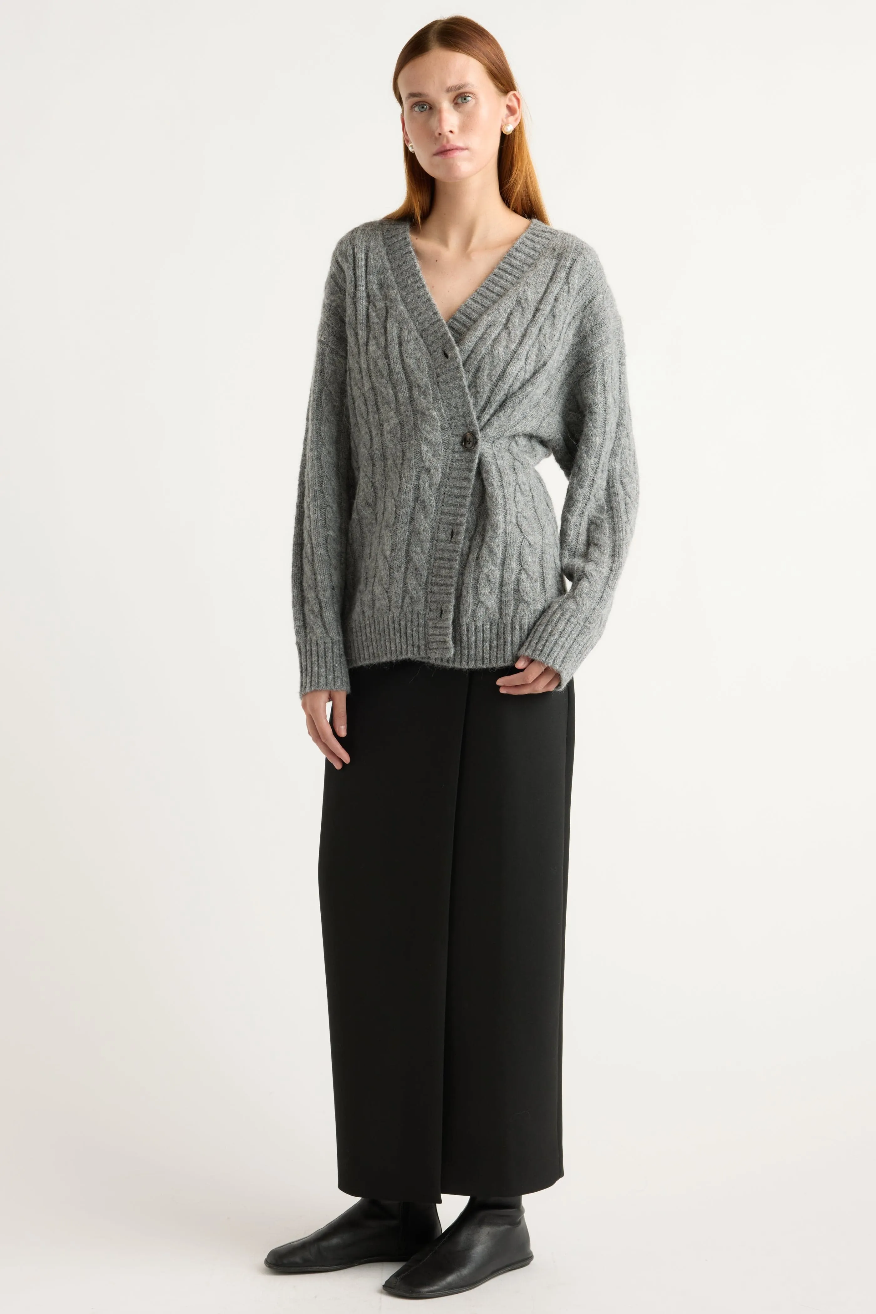 Layering Comfort Effortless Layering Hikari Asymmetric Cable Knit Cardigan
