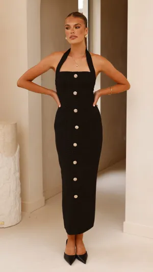 Tierra Button Midi Dress - Black Easy-care midi Layer Light