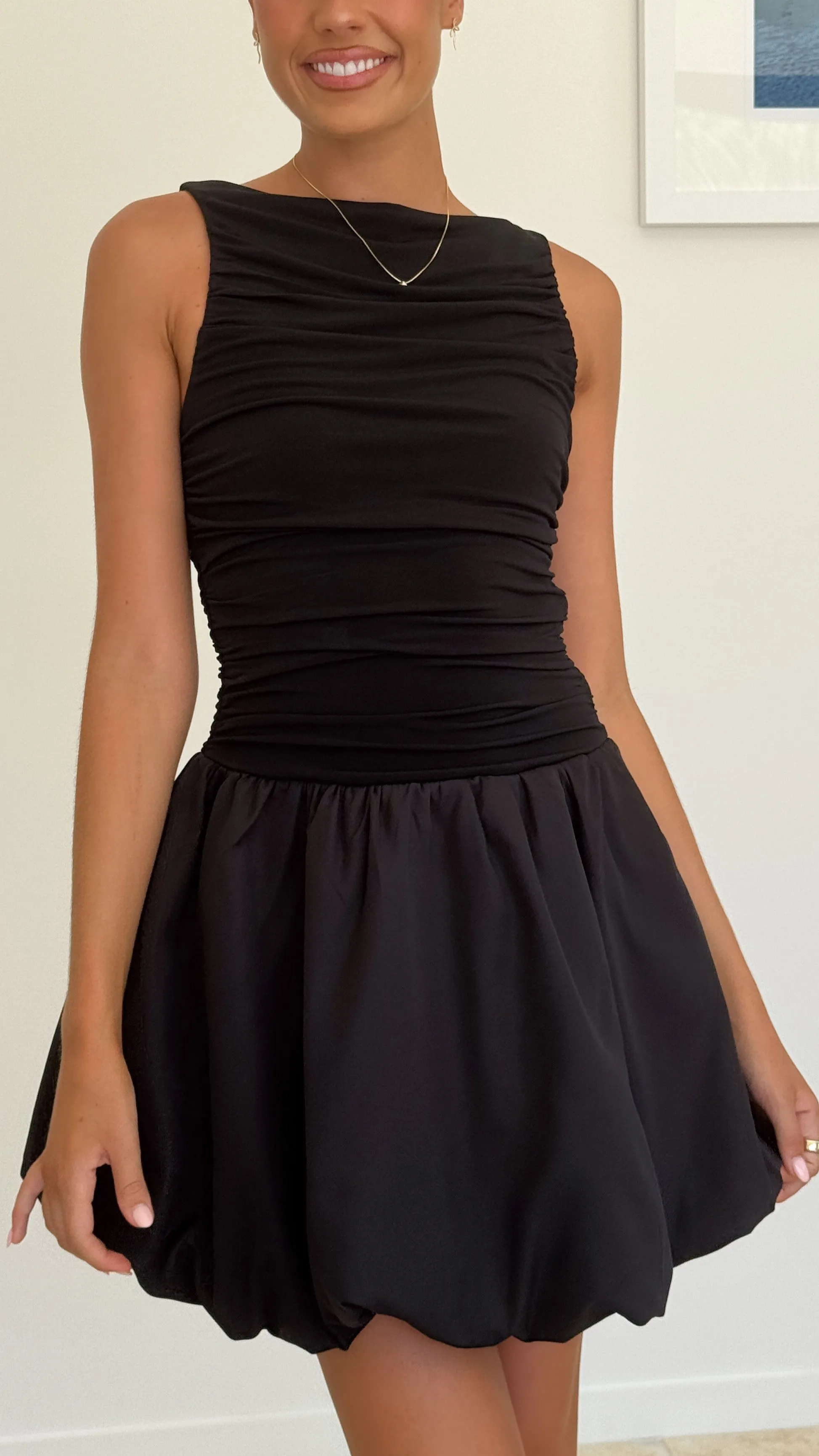 Scene Flash Night Sparkle Meera Boat Neck Mini Dress - Black