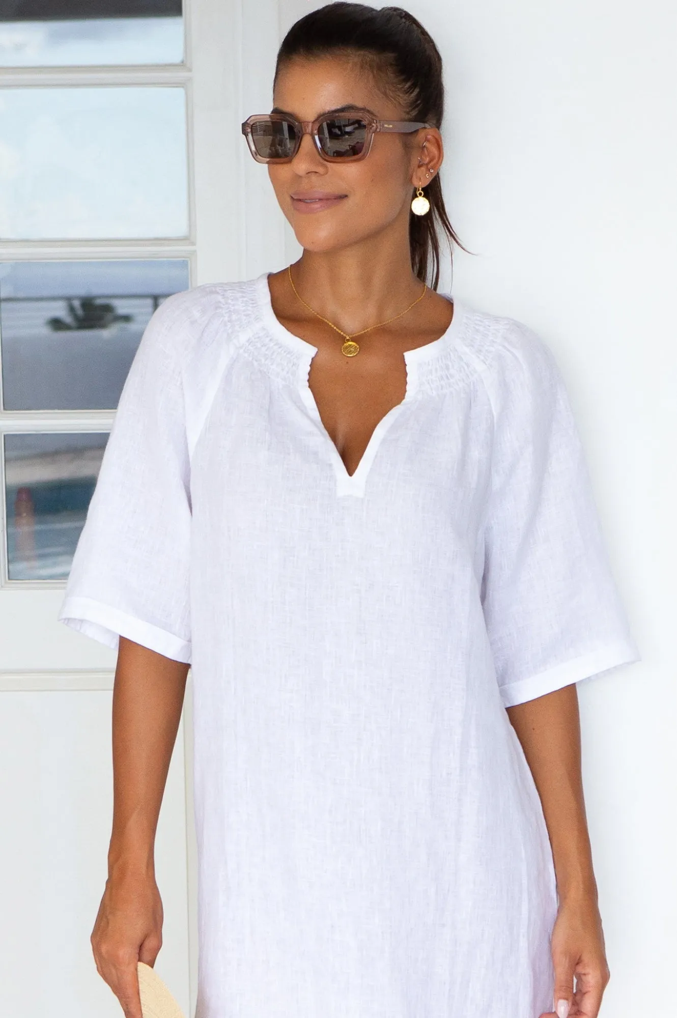Smart Look Club Glow Paxos Linen Dress | White