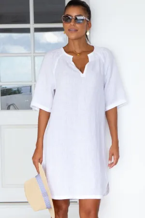 Paxos Linen Dress | White Comfortable fit mini