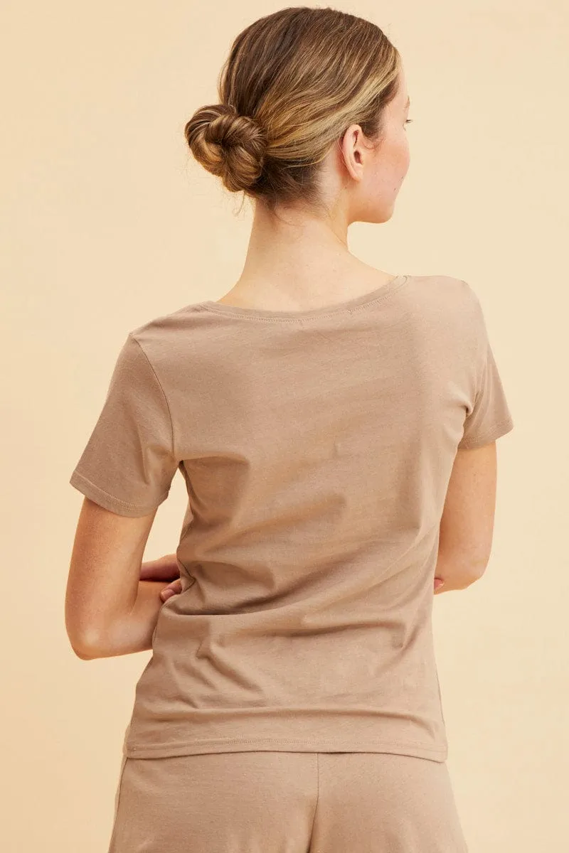 Baby Soft Beige V Neck T-Shirt Cotton Regular Fit Cotton