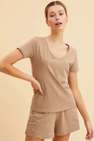 Beige V Neck T-Shirt Cotton Regular Fit Cotton Lightweight Construction Lightweight sweater