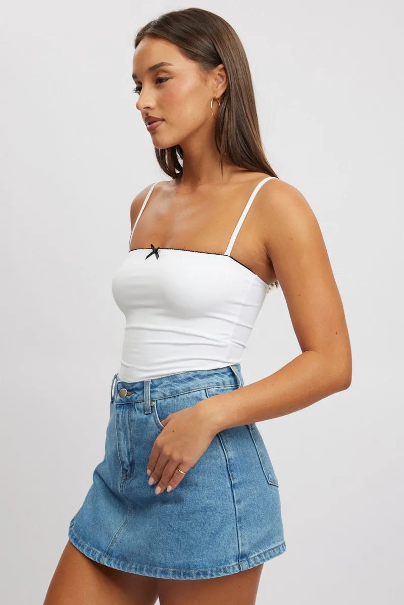 White Singlet Sleeveless Bow Detail Crown Fit