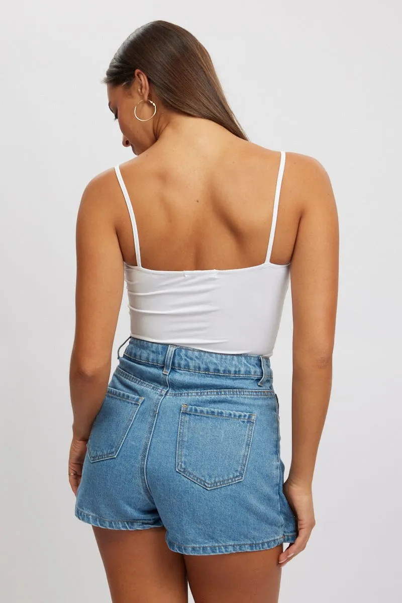 White Singlet Sleeveless Bow Detail Breathable fabric Casual Style