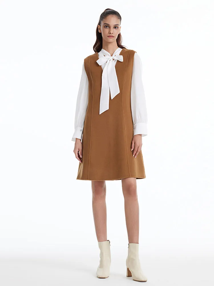 Brown Wool Tank Mini Dress Cutout Back Detailing