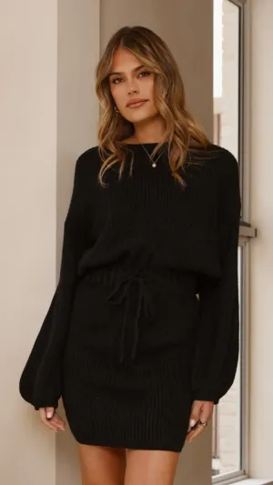 Hot Style Feya Knit Mini Dress - Black