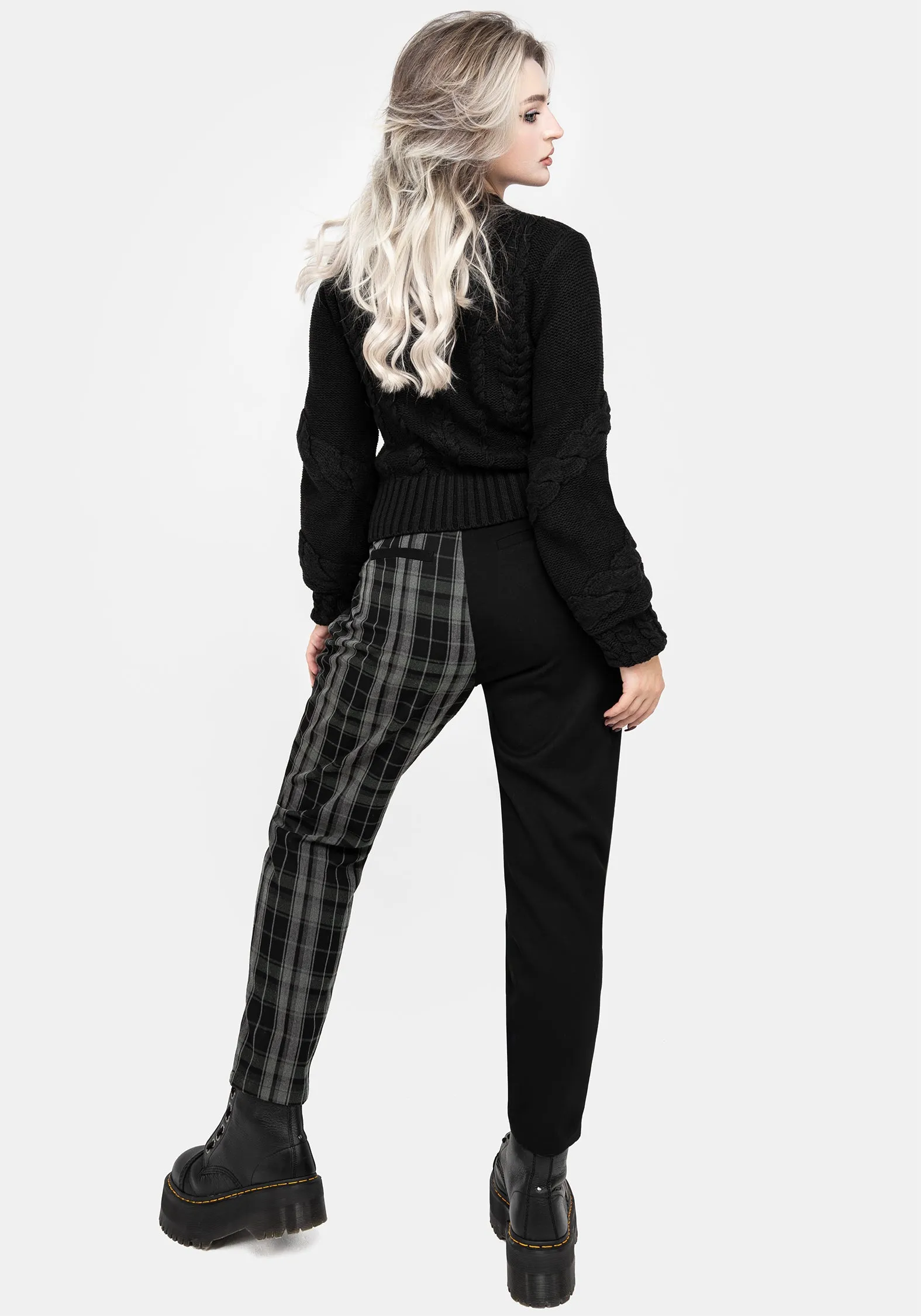 Checkmate High Waist Tapered Trousers Flatlock Seams HiddenDrawcord