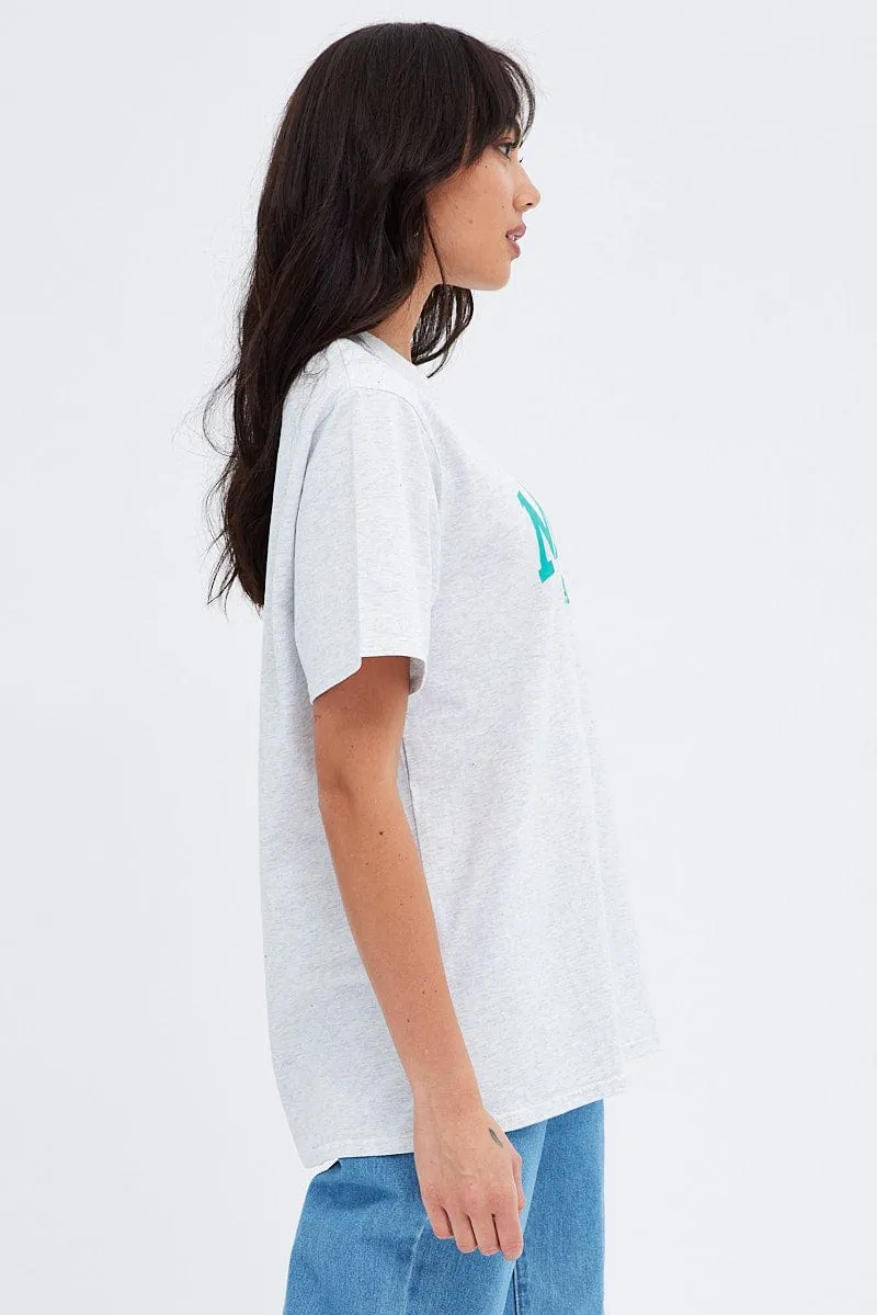 Grey Graphic Tshirt Short Sleeve Light Style Trend