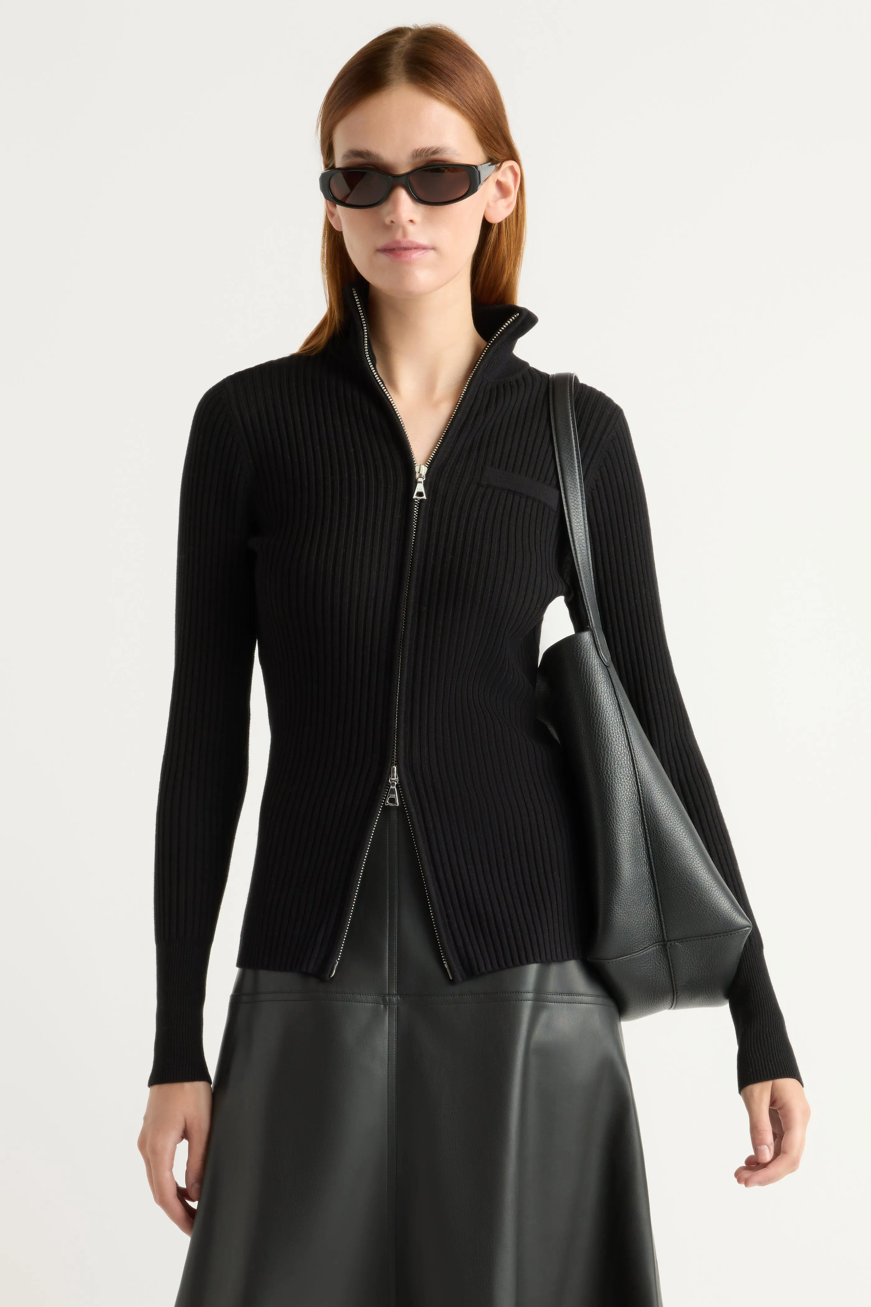 Layered Wear Kaine Ribbed Two-Way Zip Sweater