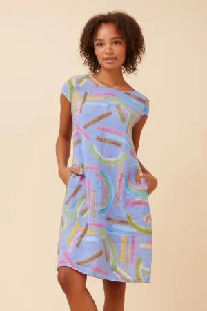 Party Guest SISLEY ABSTRACT PRINT LINEN DRESS