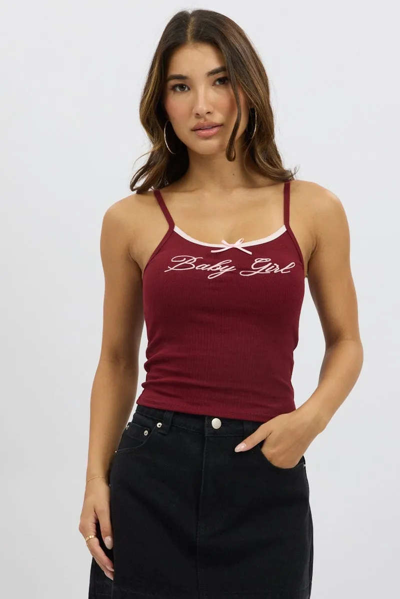 Red Graphic Singlet Rib FlexibleCollarDesign