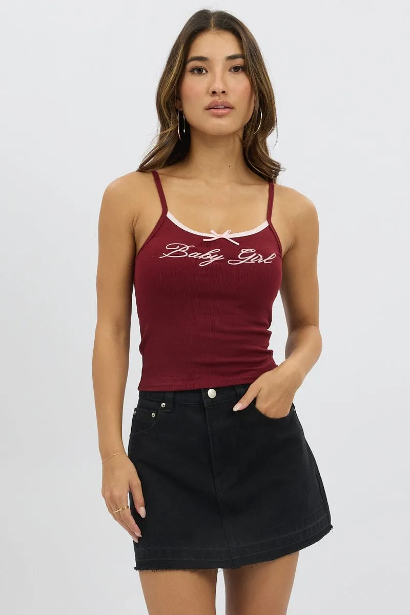 Red Graphic Singlet Rib Bright Color