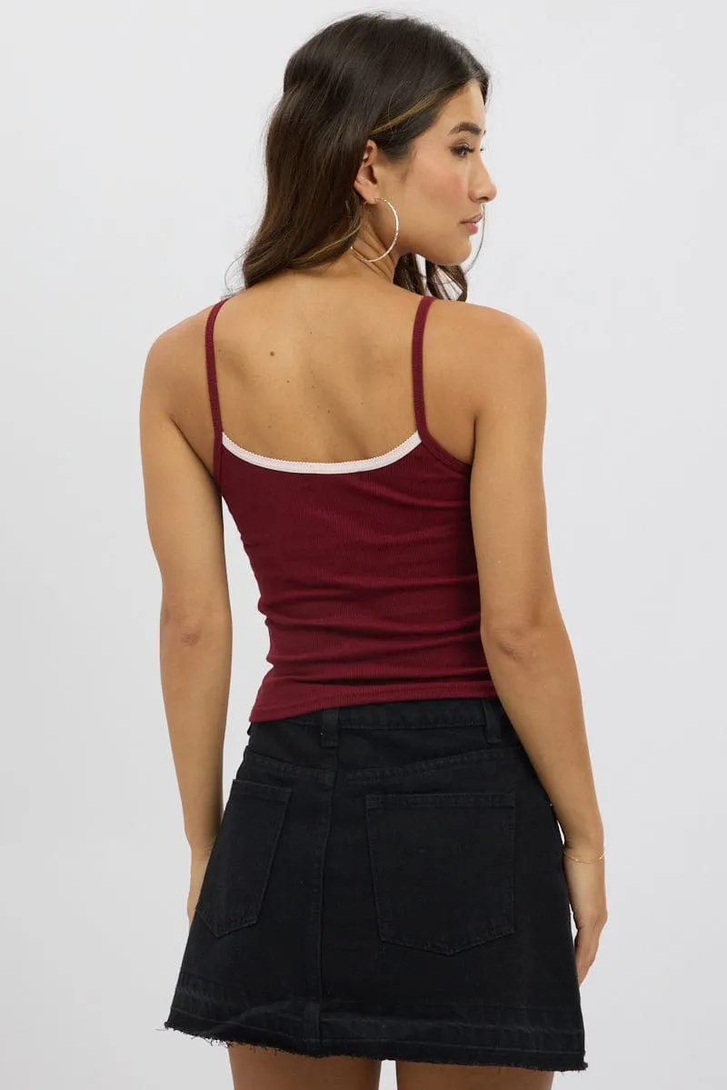 Red Graphic Singlet Rib ShrinkResistant Durable Stitching