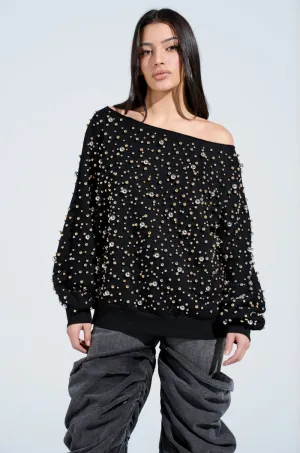 Everyday Layer product chambray casualness IN THE AIR OFF THE SHOULDER SWEATSHIRT