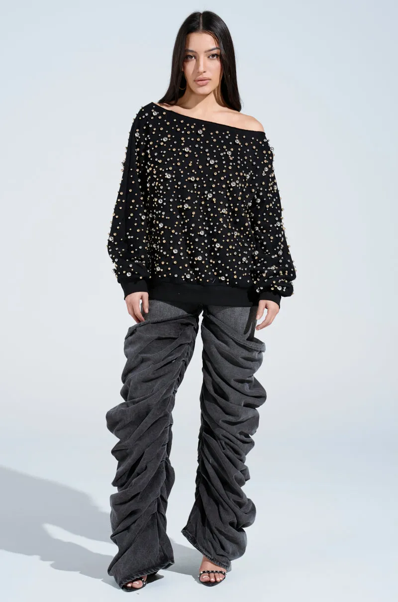 IN THE AIR OFF THE SHOULDER SWEATSHIRT anti static Zip-up