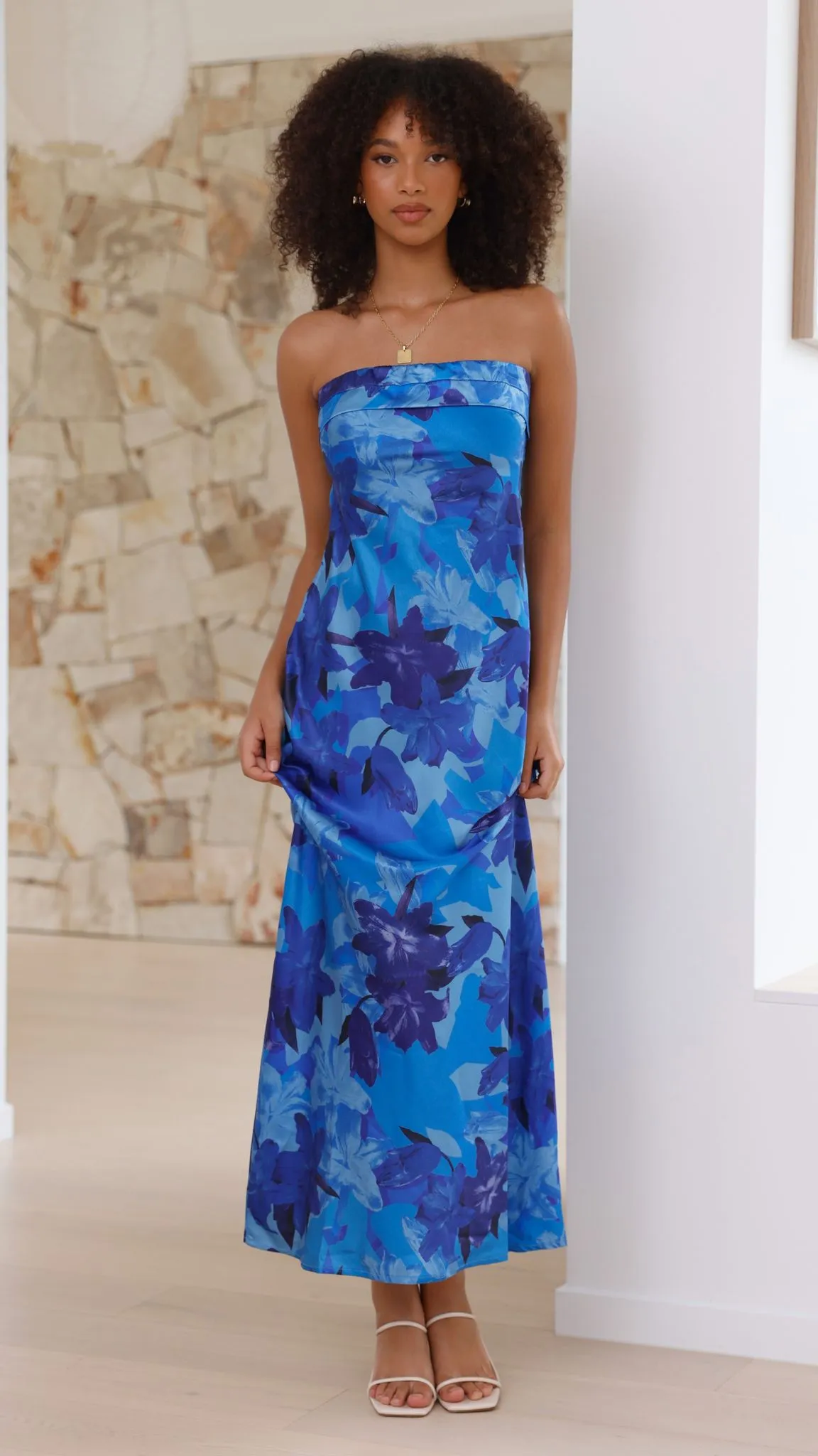 Miya Maxi Dress - Blue Floral Sapphire Glow handmade detail