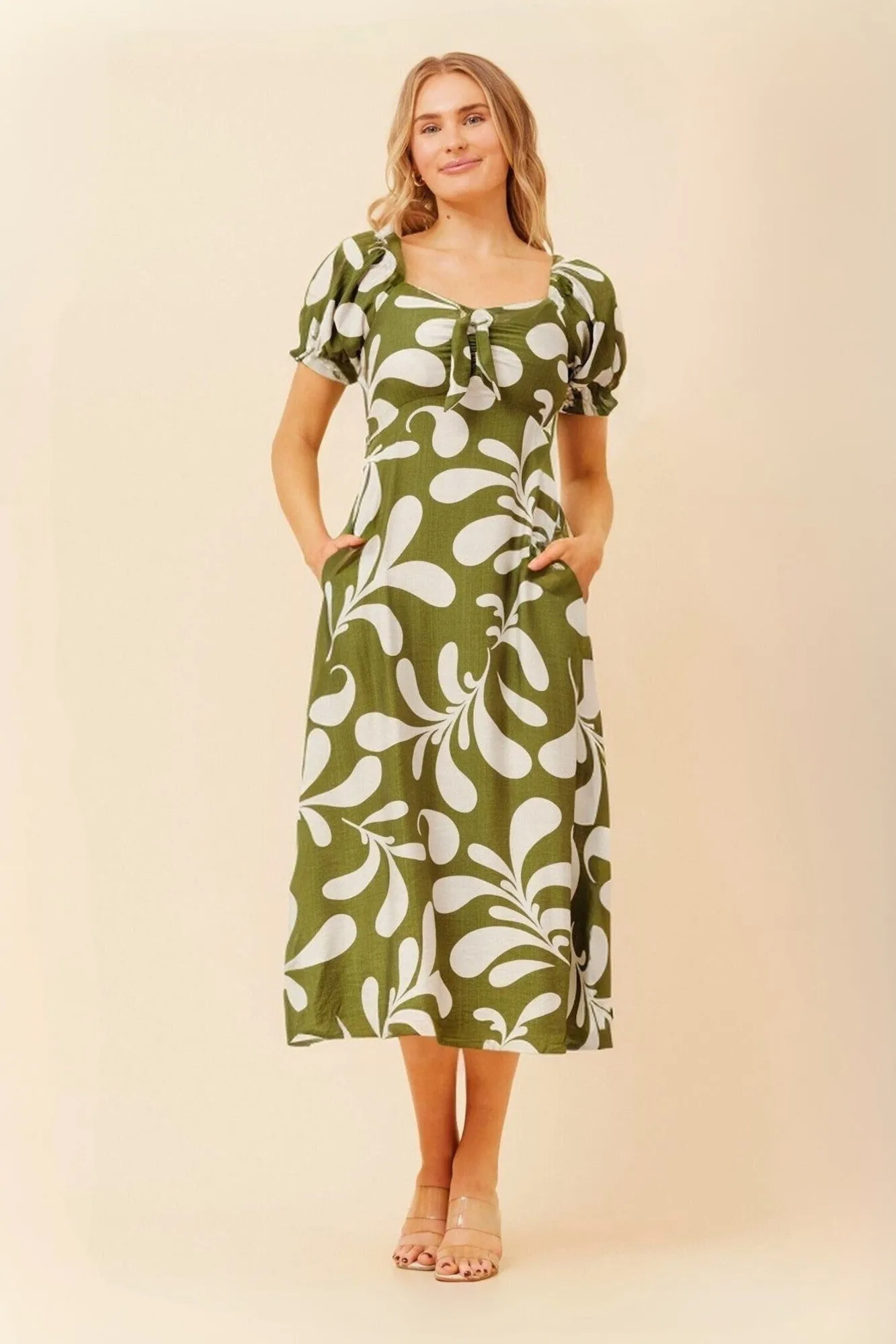 Timeless Design Linen Cool FAITH ABSTRACT PRINT MIDI DRESS